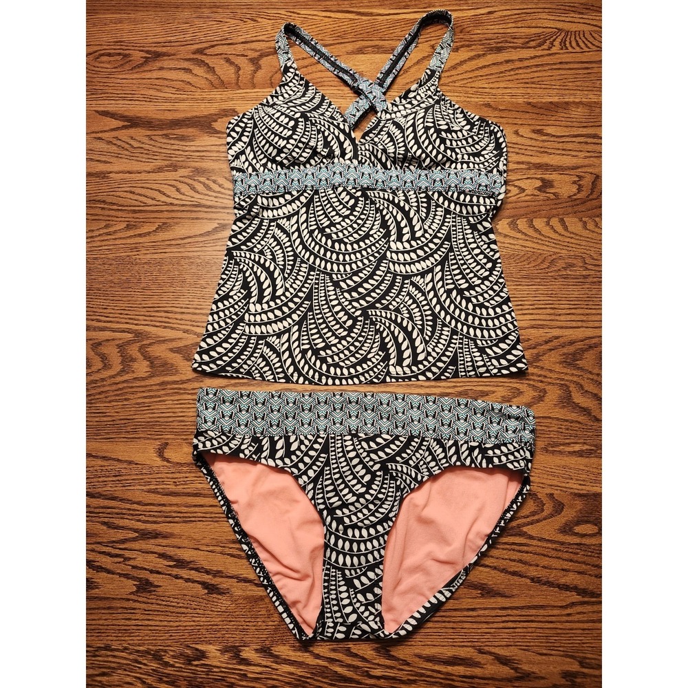 Title Nine Tankini & Bottoms 2pc Set Black & White Geometric Womens Size Medium